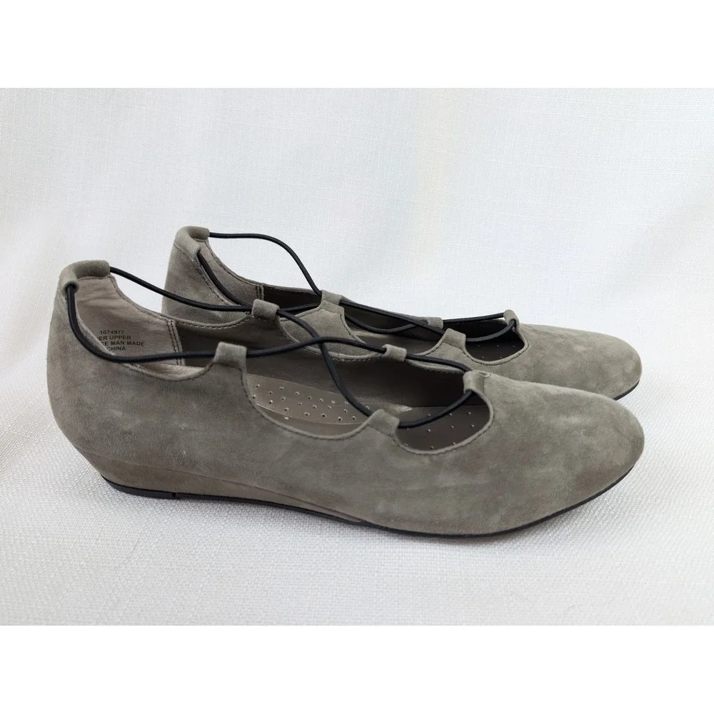 Array Suede Ballet Flats Womens 8.5N Narrow Taupe Strappy Mary Jane Comfort‎